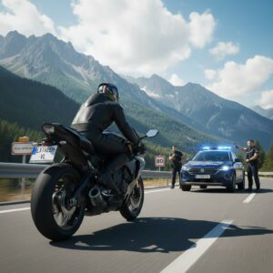 Politiecontrole in Frankrijk bij motorrijder door strengere boetes voor snelheidsovertredingen in 2026.